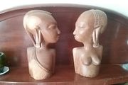Pair of African Carved Wooden  Busts