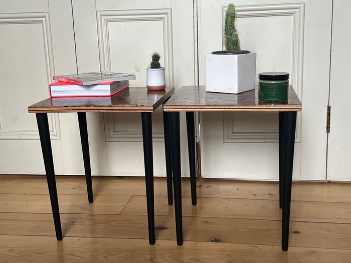 NEW PRICE DROP Coffee/Side Tables set of one off designed marquetry topped side tables