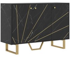 Sideboard Storage Cabinet, Modern Storage Cupboard with Adjustable Shelves and Metal Legs for Living Room, Kitchen, Dining Room, Entryway, Black Marble Tone
