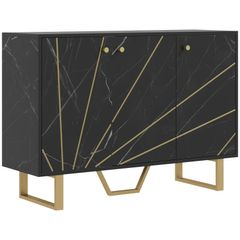 Sideboard Storage Cabinet, Modern Storage Cupboard with Adjustable Shelves and Metal Legs for Living Room, Kitchen, Dining Room, Entryway, Black Marble Tone