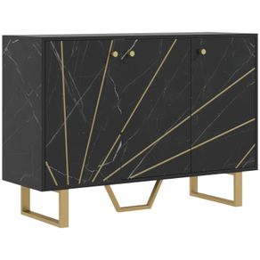 Sideboard Storage Cabinet, Modern Storage Cupboard with Adjustable Shelves and Metal Legs for Living Room, Kitchen, Dining Room, Entryway, Black Marble Tone