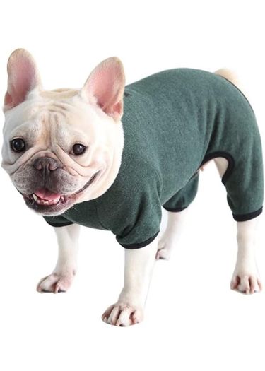 Dog Clothes, Dog Pajamas Soft Four-Legged Jumpsuit French Bulldog Clothes Dog Onesies for Puppy Small Medium Dogs (Blackish green,