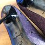designer bourne stilettos purple tweed peep toe with black rhinestones and patent detail Image 6