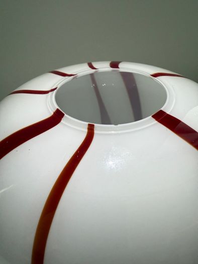 Large White & Red Studio Art Glass Vase
