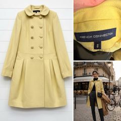 French connection pastel lemon yellow buttercup wool coat chic vintage