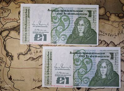 1 Pound B Series Sequential Pair 09/01/89 Queen Medb IRISH NOTE.