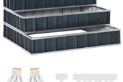 118cm x 118cm x 62cm 3 Tier Raised Garden Bed, Metal Elevated Planer Box Kit Flower Pot w/ A Pairs of Glove for Backyard, Patio to Grow Vegetables, Herbs, and Flowers, Grey