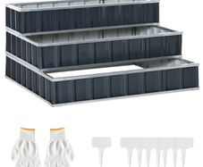 118cm x 118cm x 62cm 3 Tier Raised Garden Bed, Metal Elevated Planer Box Kit Flower Pot w/ A Pairs of Glove for Backyard, Patio to Grow Vegetables, Herbs, and Flowers, Grey