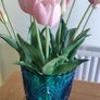 Beautiful Art Deco Pressed Glass Large Conical Shaped Vase in Blue Glass with a Zig Zag Rim and Star Cuts and Fans, Impressed Foreign Circa 1930+ Image 3