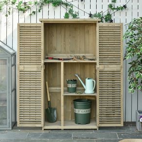 87 x 47 x 160cm Wooden Garden Storage Shed, Sheds & Outdoor Storage with Asphalt Roof & 2 Large Wood Doors with Lock, Sand Brown