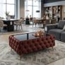 Chesterfield Coffee Table Velvet Rectangle 83x63x45cm with Glass Image 3