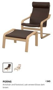 IKEA POANG brown leather armchair with foot stool