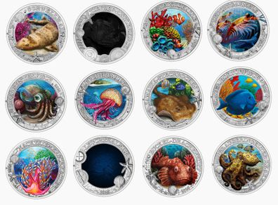 Austria 3 Euro Luminous Marine Life Complete Set Coins 2023 2024 2025