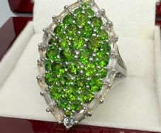 Silver Chrome Diopside & White Topaz Halo Ring
