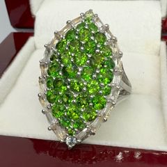 Silver Chrome Diopside & White Topaz Halo Ring