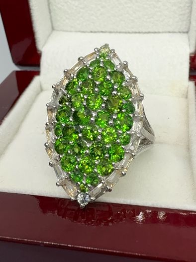 Silver Chrome Diopside & White Topaz Halo Ring