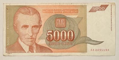 Jugoslavia 5000 Dinara 1993 Banknote