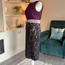 Ladies Sleeveless Pencil Dress Purple Bodice, with Black Floral Lace Skirt from Little Mistress Image 8