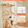 Swedish Ladder Wall Gym, 8-in-1 15 Levels Solid Wood Indoor Jungle Gym, 220LBS Wall Stall Bars Climbing Playset with Wall Ladder, Slide Board, Pull-Up Bar, Gym Rings, Swing Seat, Rope Ladder Image 7