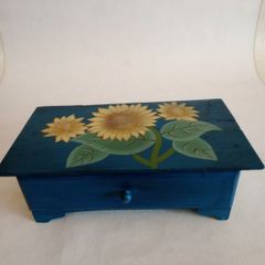 Vintage Hand Painted Wooden Box with Drawer