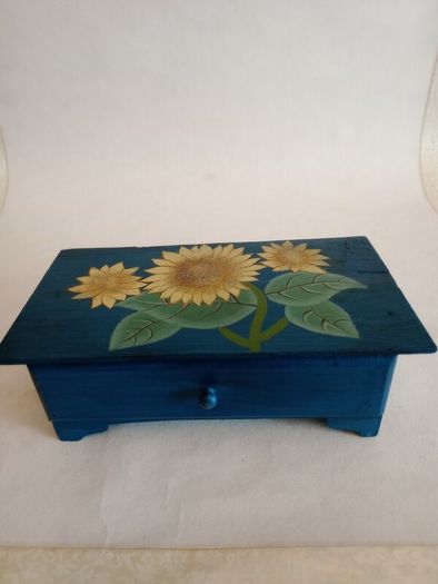 Vintage Hand Painted Wooden Box with Drawer