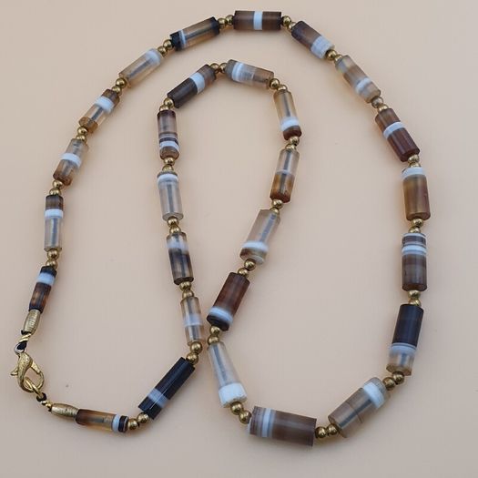 Authentic Antique Yemeni Banded Agate Beads Necklace 22 inches