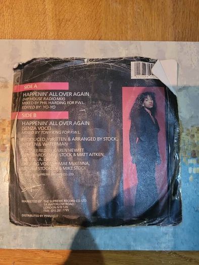 Lonnie Gordon, Happenin All Over Again, 7 inch vinyl single