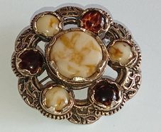 Vintage Miracle Scottish Celtic Glass Agate Gold Tone Pendant Brooch 5.5 Cms