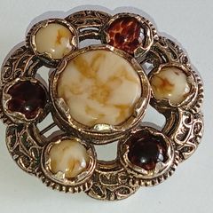 Vintage Miracle Scottish Celtic Glass Agate Gold Tone Pendant Brooch 5.5 Cms