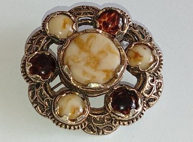 Vintage Miracle Scottish Celtic Glass Agate Gold Tone Pendant Brooch 5.5 Cms