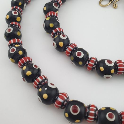 Vintage Venetian Style Thousand Eyes & Chevron Glass Beads Necklace