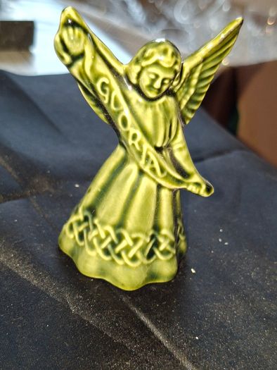 Vintage Green Glazed Ceramic of an Irish Round Tower and Church by Knock Pottery in Ireland and a Vintage Angel, Postage Available or Collection