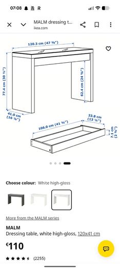 Vanity Table with topped glass, LED Vanity Mirror & locker