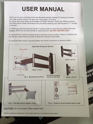 TV Wall Bracket - Computer Monitor or TV office - Brand NEW - Collection ONLY