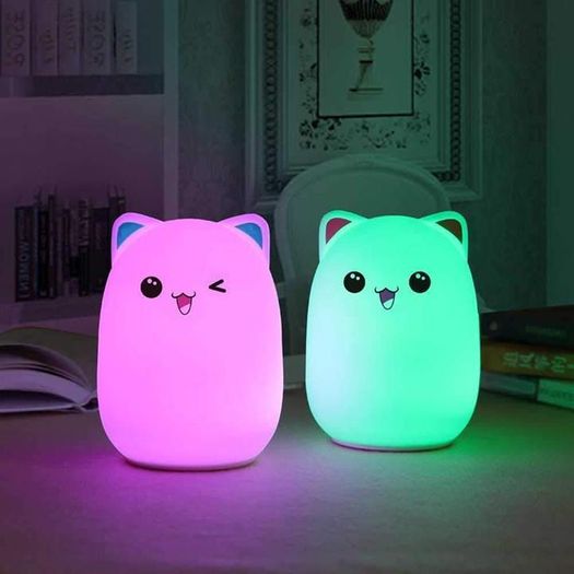 USB Rechargeable LED Night Light Lamp Cute Silicone Cat 7 Color Change Kids Room