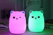 USB Rechargeable LED Night Light Lamp Cute Silicone Cat 7 Color Change Kids Room