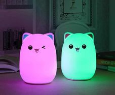 USB Rechargeable LED Night Light Lamp Cute Silicone Cat 7 Color Change Kids Room