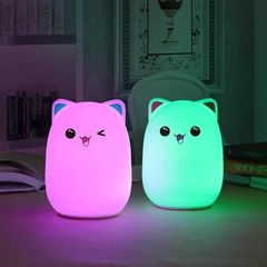 USB Rechargeable LED Night Light Lamp Cute Silicone Cat 7 Color Change Kids Room