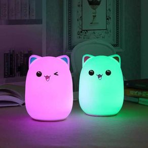 USB Rechargeable LED Night Light Lamp Cute Silicone Cat 7 Color Change Kids Room