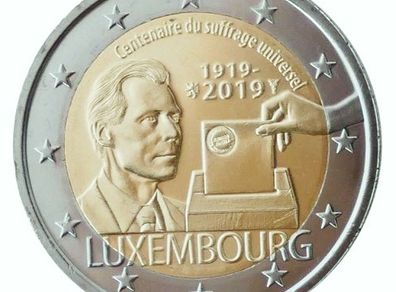 Luxembourg 2 Euro Commemorative Coin 2019 - 100th anniversary of universal right to vote. Uncirculated.