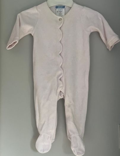 Jacadi Paris light pink velour all in one with petal edging detail Sz 0-3 mths very good condition