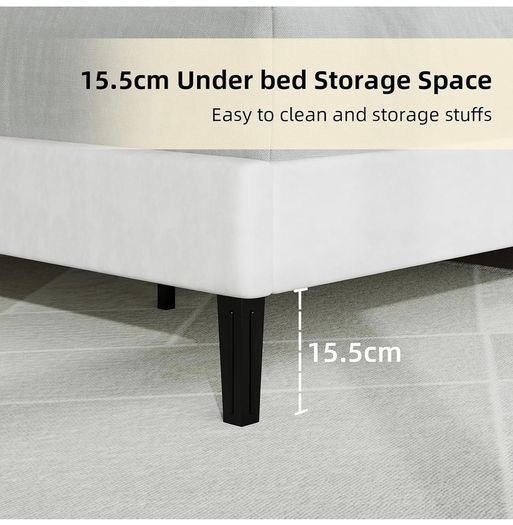Single Bed Frame, 90 x 190 cm, Upholstered Bed with Velvet Headboard, Adjustable Height, Wooden Slat Support, No Box Spring Needed, White
