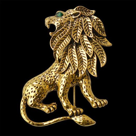 Gold Antique Vintage Unisex Lion Brooch / Lapel Pin