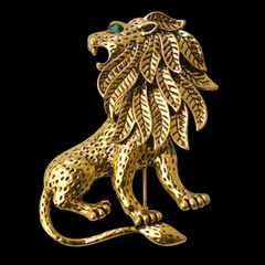 Gold Antique Vintage Unisex Lion Brooch / Lapel Pin