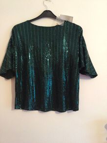 Ladies F&f Green Sequin Sparkle Party Top Size 14 Bnwts