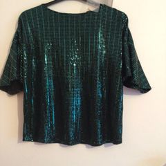 Ladies F&f Green Sequin Sparkle Party Top Size 14 Bnwts