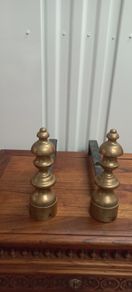 Antique French solid brass fire dogs set