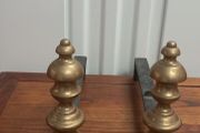 Antique French solid brass fire dogs set