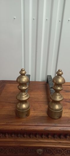 Antique French solid brass fire dogs set