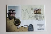 Ancient original Roman coin in UNESCO stamp cover